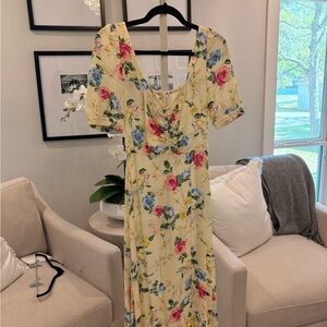 Favorite Daughter Yellow Floral Maxi Dress with Pink & Blue Blooms